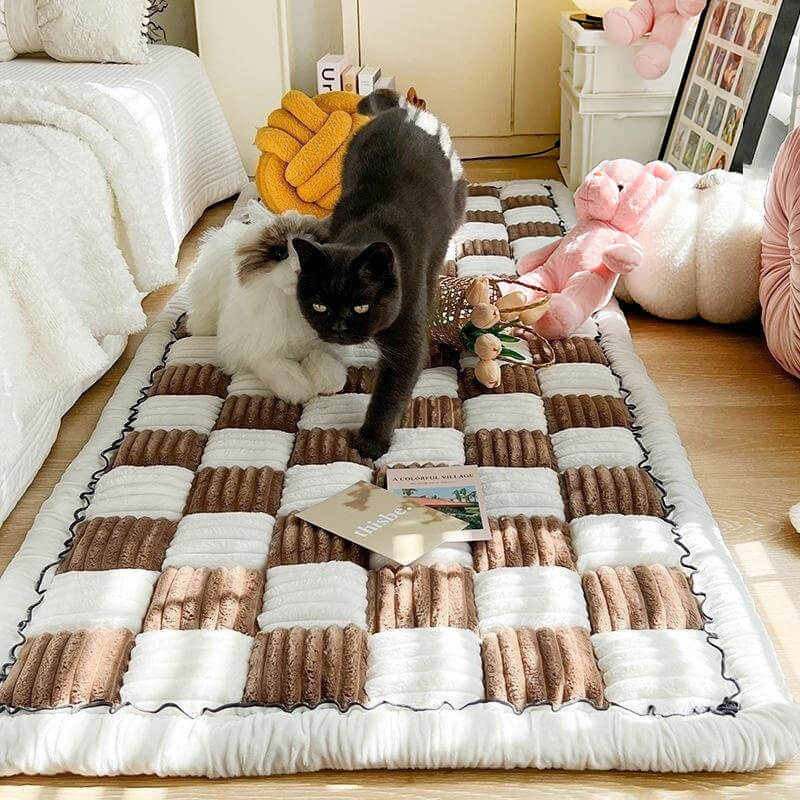 cream colored large plaid square fuzzy pet dog mat bed couch cover cream colored large plaid square fuzzy pet dog mat bed couch cover