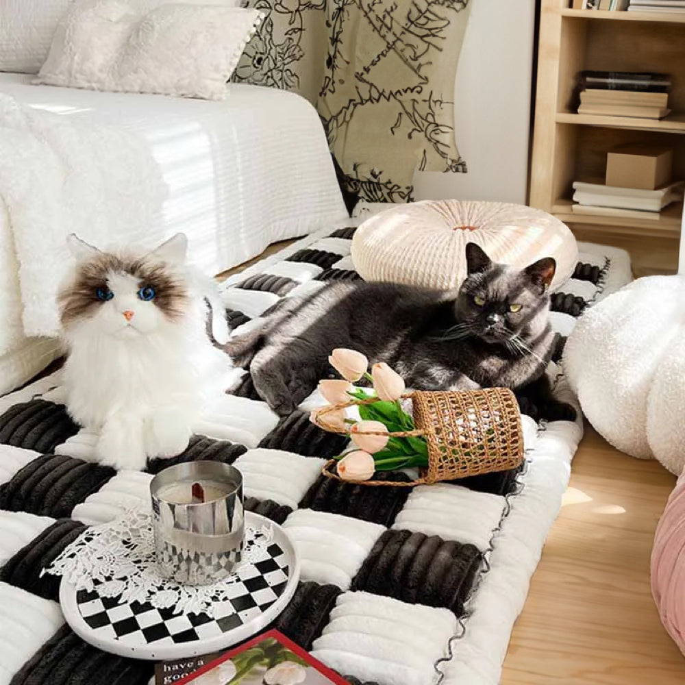 cream colored large plaid square fuzzy pet dog mat bed couch cover cream colored large plaid square fuzzy pet dog mat bed couch cover