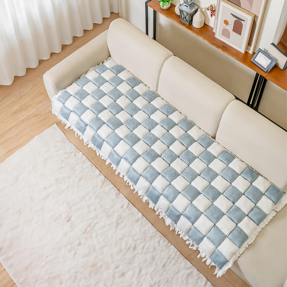 cream colored large plaid square fuzzy pet dog mat bed couch cover cream colored large plaid square fuzzy pet dog mat bed couch cover