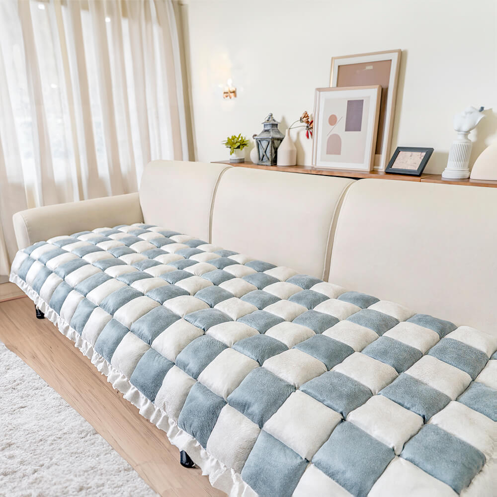 cream colored large plaid square fuzzy pet dog mat bed couch cover cream colored large plaid square fuzzy pet dog mat bed couch cover