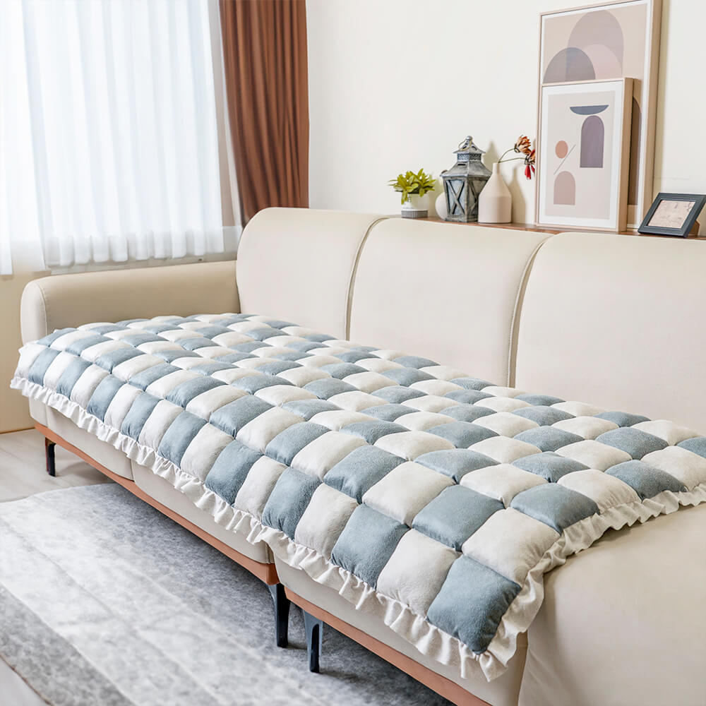 cream colored large plaid square fuzzy pet dog mat bed couch cover cream colored large plaid square fuzzy pet dog mat bed couch cover
