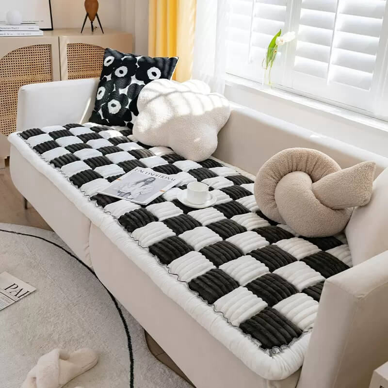 cream colored large plaid square fuzzy pet dog mat bed couch cover cream colored large plaid square fuzzy pet dog mat bed couch cover