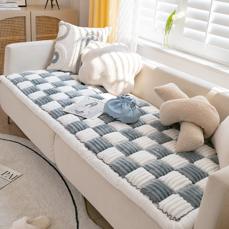 cream colored large plaid square fuzzy pet dog mat bed couch cover cream colored large plaid square fuzzy pet dog mat bed couch cover