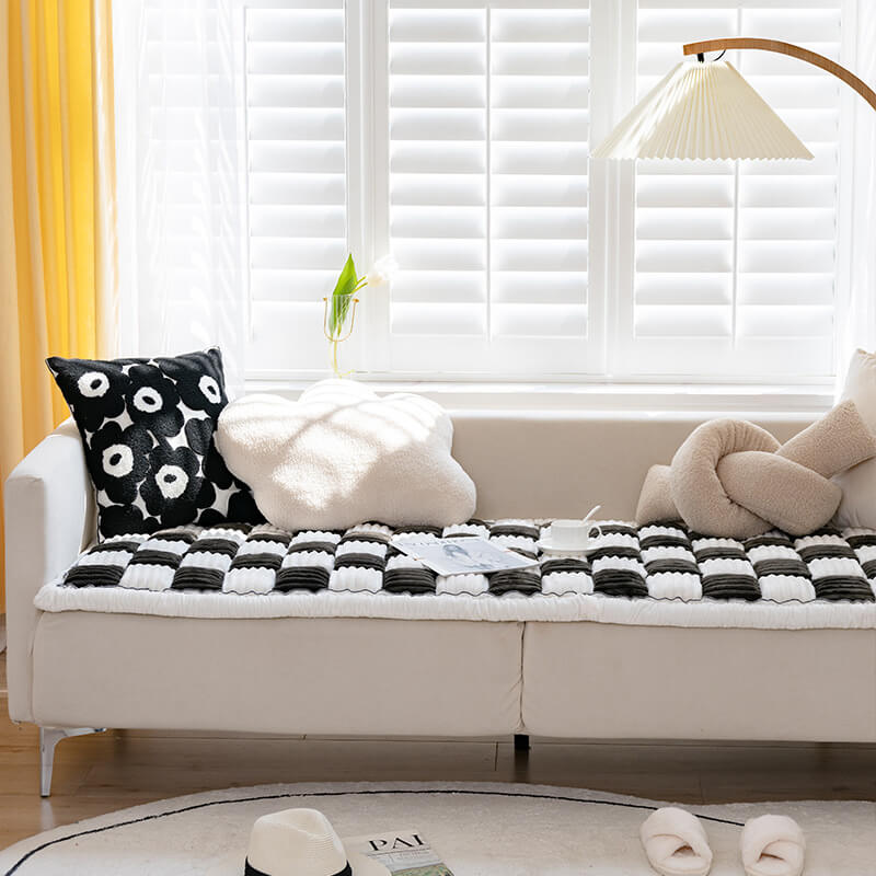 cream colored large plaid square fuzzy pet dog mat bed couch cover cream colored large plaid square fuzzy pet dog mat bed couch cover