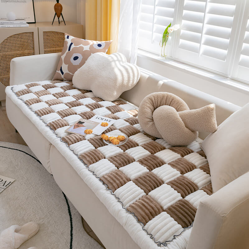 cream colored large plaid square fuzzy pet dog mat bed couch cover cream colored large plaid square fuzzy pet dog mat bed couch cover