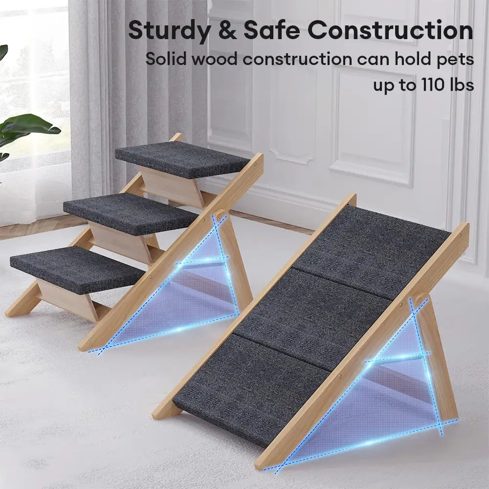 2 in 1 foldable wooden dog stairs & ramp with non slip pad 2 in 1 foldable wooden dog stairs & ramp with non slip pad