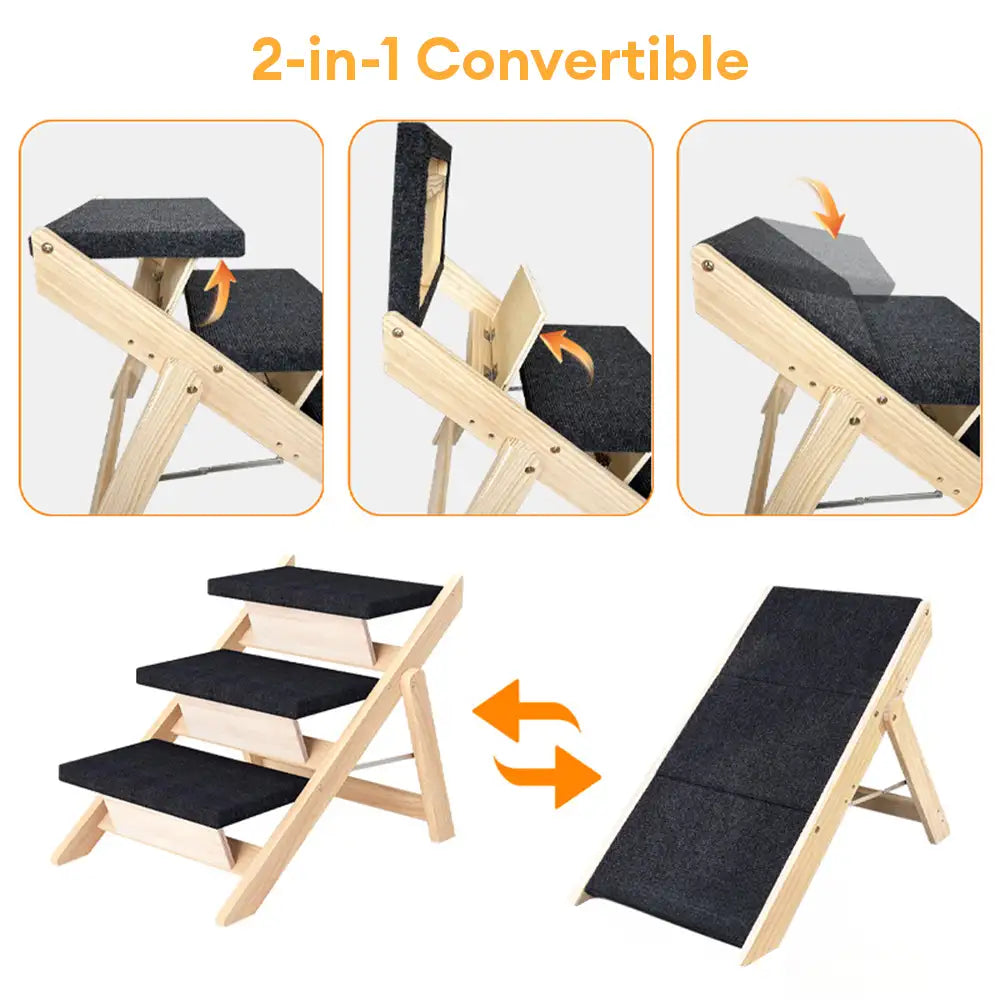 2 in 1 foldable wooden dog stairs & ramp with non slip pad 2 in 1 foldable wooden dog stairs & ramp with non slip pad