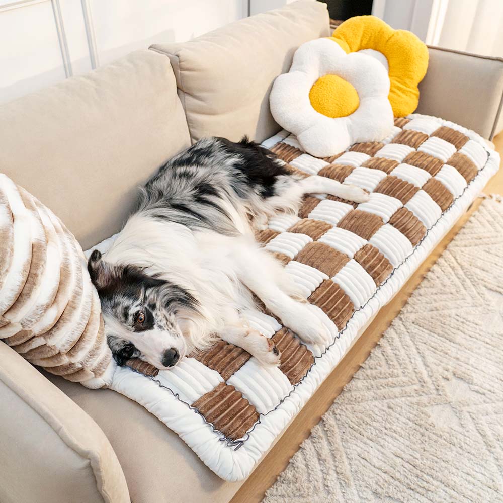 cream colored large plaid square fuzzy pet dog mat bed couch cover cream colored large plaid square fuzzy pet dog mat bed couch cover