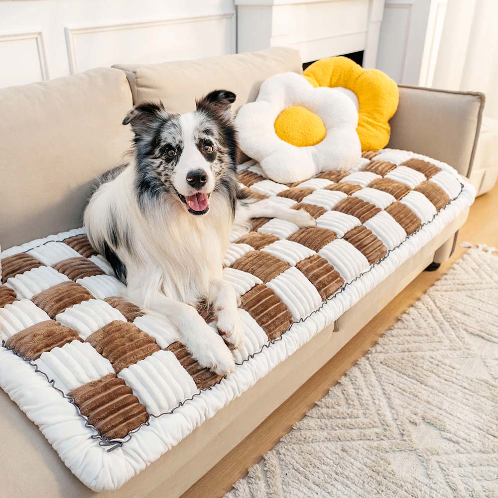 cream colored large plaid square fuzzy pet dog mat bed couch cover cream colored large plaid square fuzzy pet dog mat bed couch cover