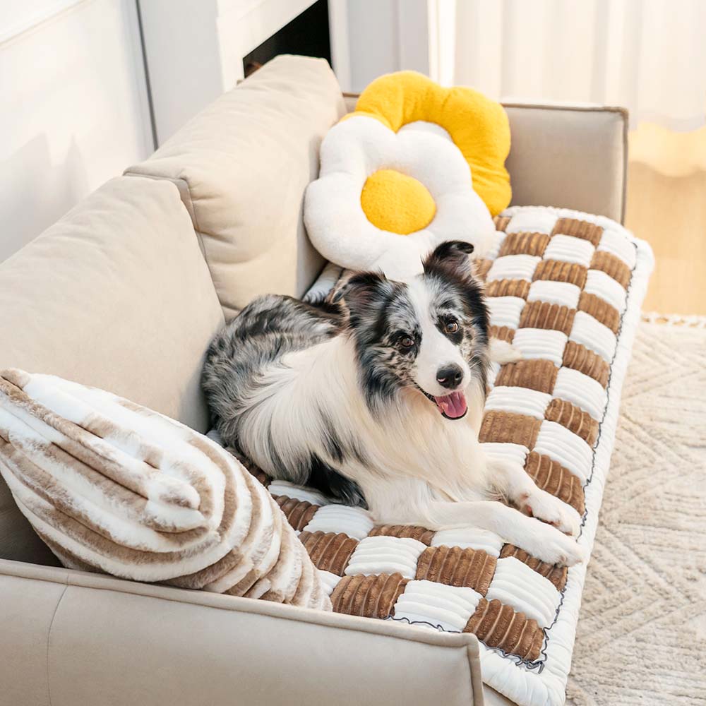 cream colored large plaid square fuzzy pet dog mat bed couch cover cream colored large plaid square fuzzy pet dog mat bed couch cover