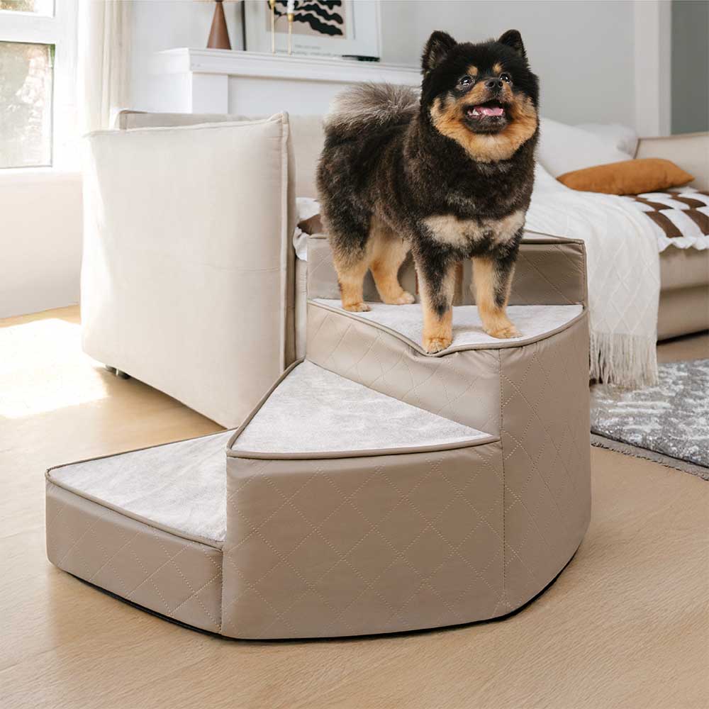 luxe water repellent faux leather removable spiral pet stairs stepease luxe water repellent faux leather removable spiral pet stairs stepease