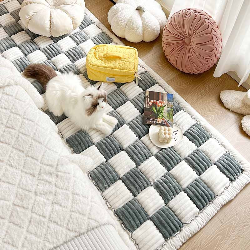 cream colored large plaid square fuzzy pet dog mat bed couch cover cream colored large plaid square fuzzy pet dog mat bed couch cover